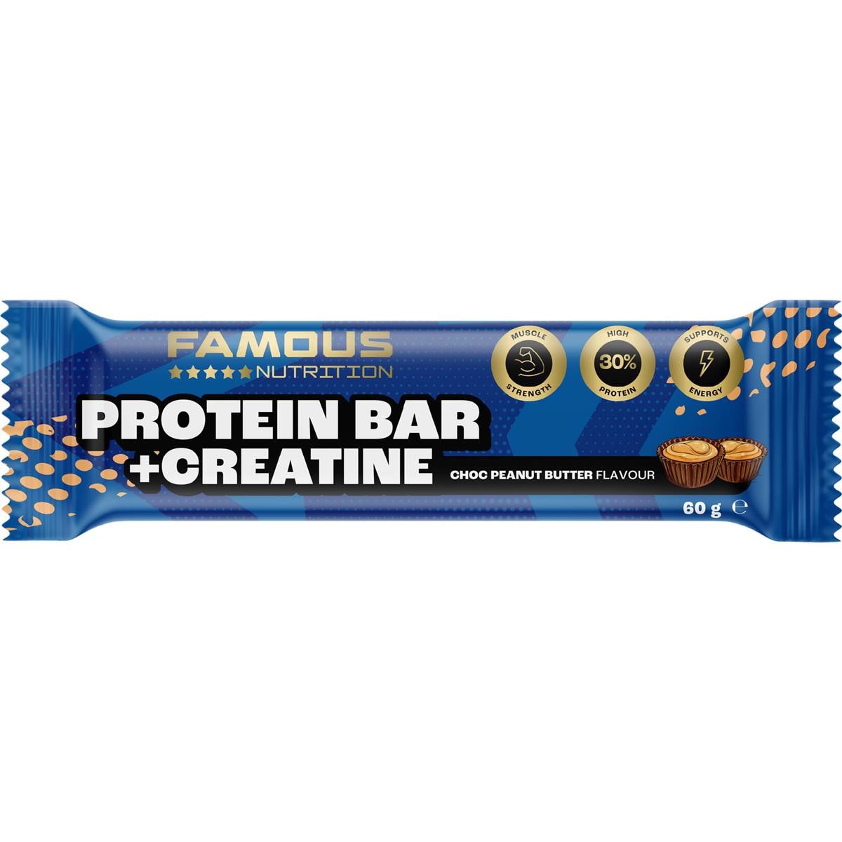 Famous Nutrition Creatine + Protein Bar Choc Peanut Energy 60g
