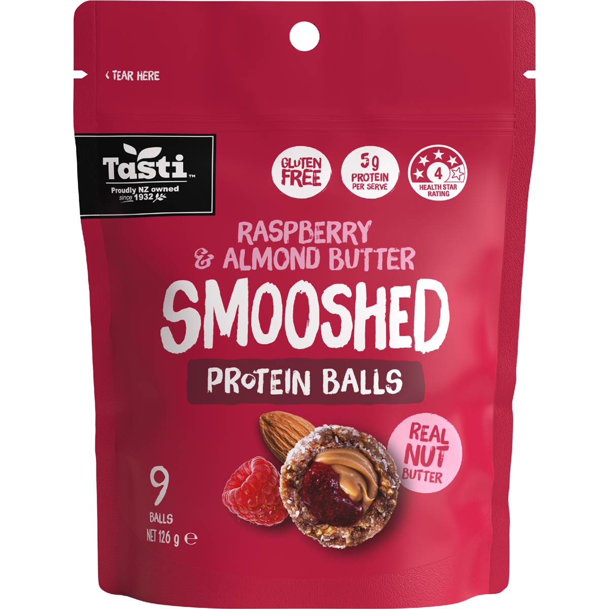 Tasti Smooshed Protein Balls Raspberry & Almond Butter 126g – Woolworths