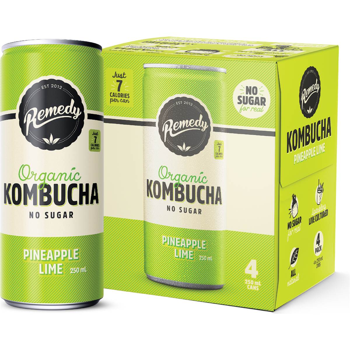 Remedy Pineapple Lime Kombucha 250mL x 4 pack