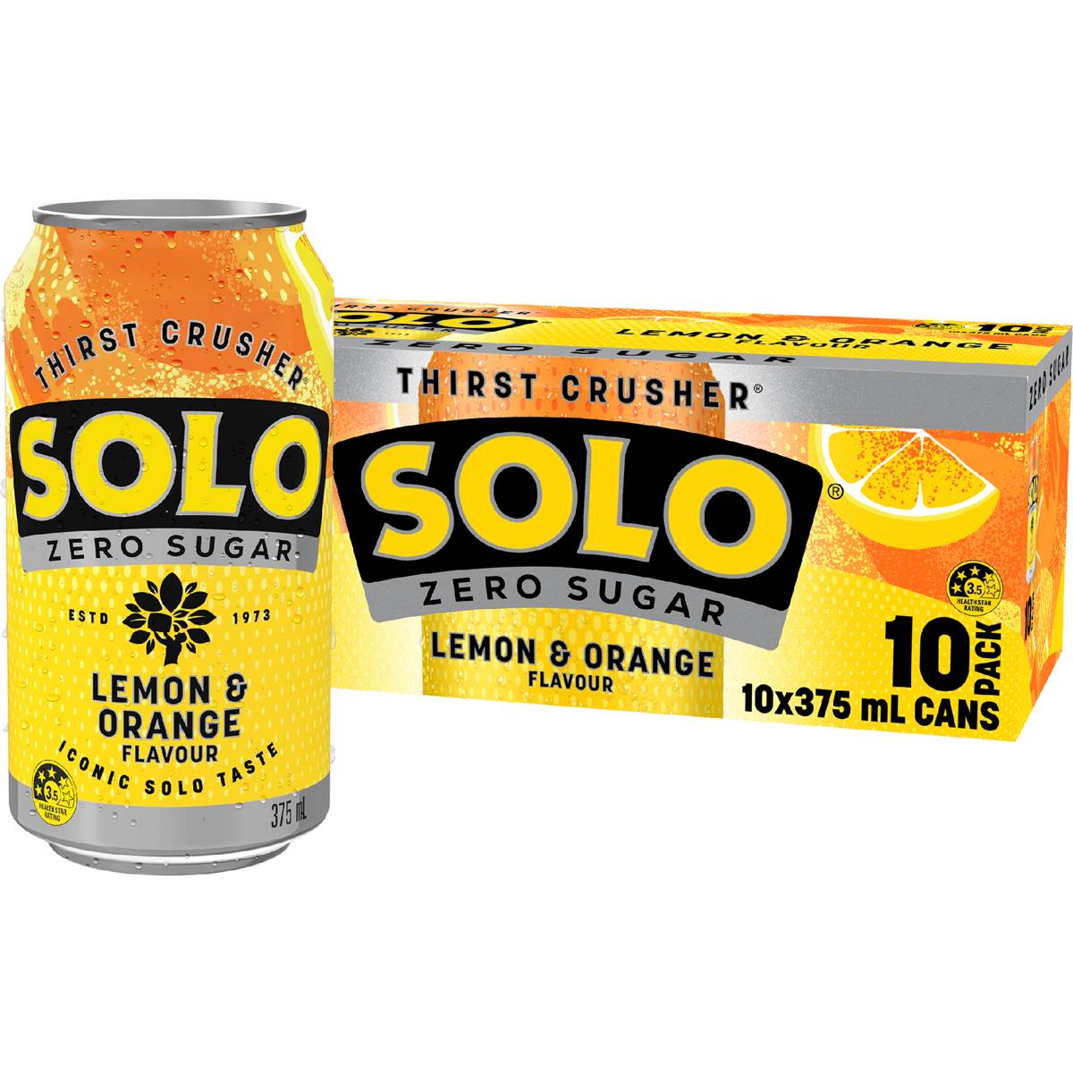 Solo Zero Sugar Lemon Orange Soft Drink Cans 375mL x 10 pack