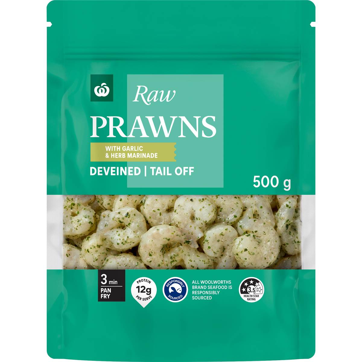 Woolworths Raw Tail Off Prawns With Garlic & Herb 500g
