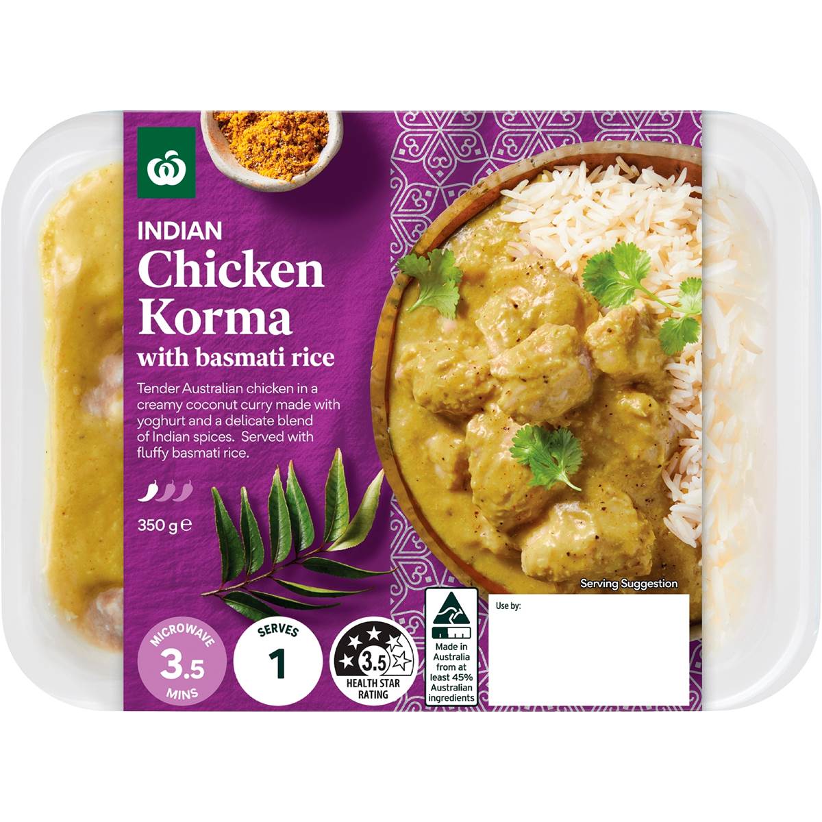 Woolworths Indian Chicken Korma With Basmati Rice 350g