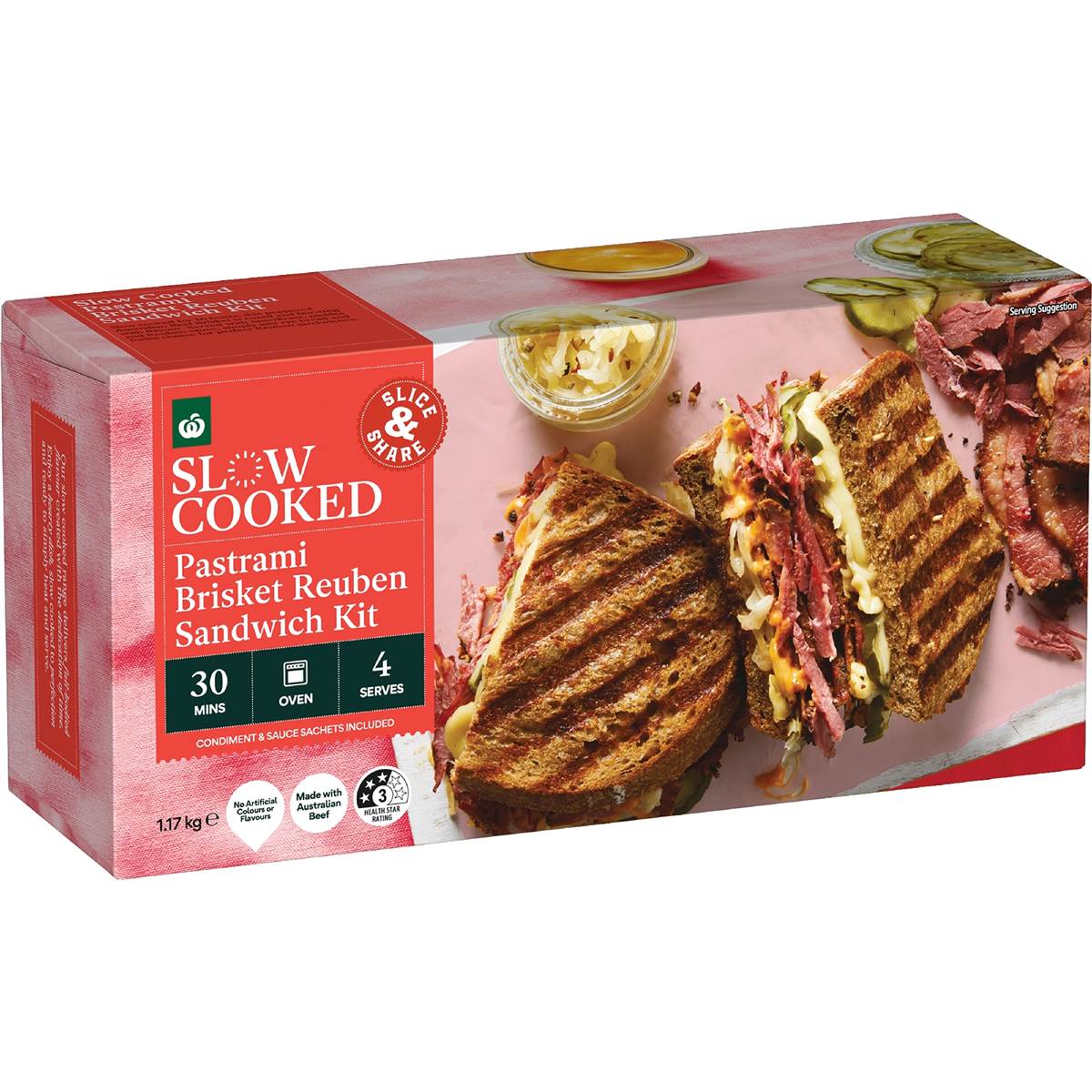 Woolworths Slow Cooked Pastrami Brisket Reuben Sandwich Kit 1.17kg