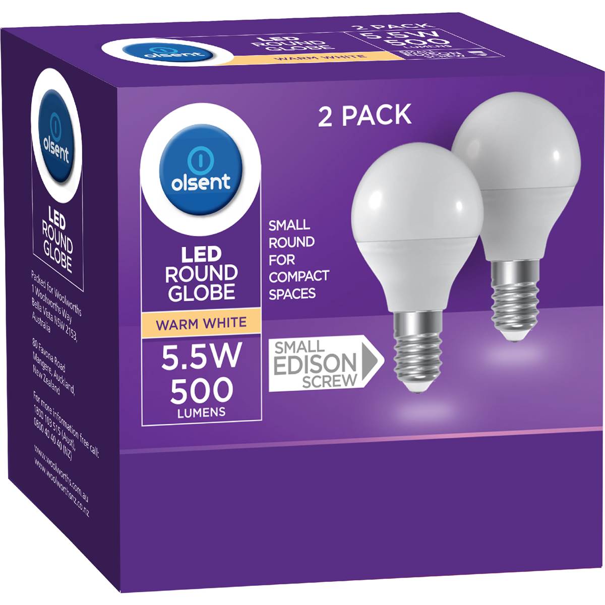 Olsent LED Round Globe Es 5.5W 500Lm Warm White