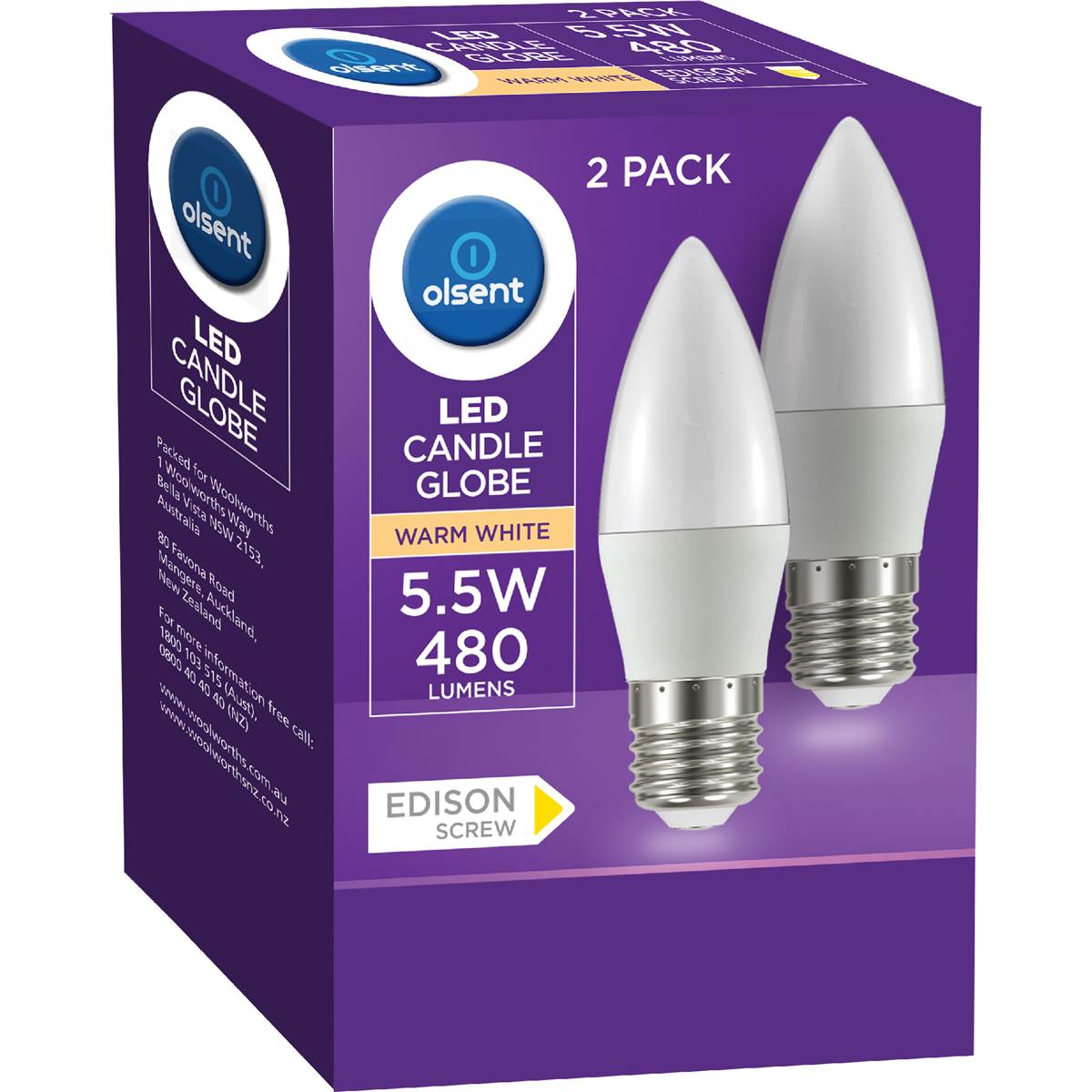 Olsent LED Candle Globe Es 5.5W 480Lm Warm White