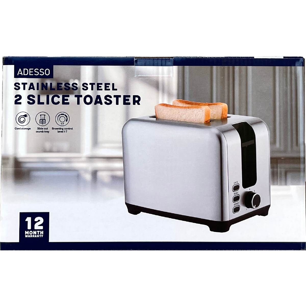 Adesso Stainless Steel 2 Slice Toaster
