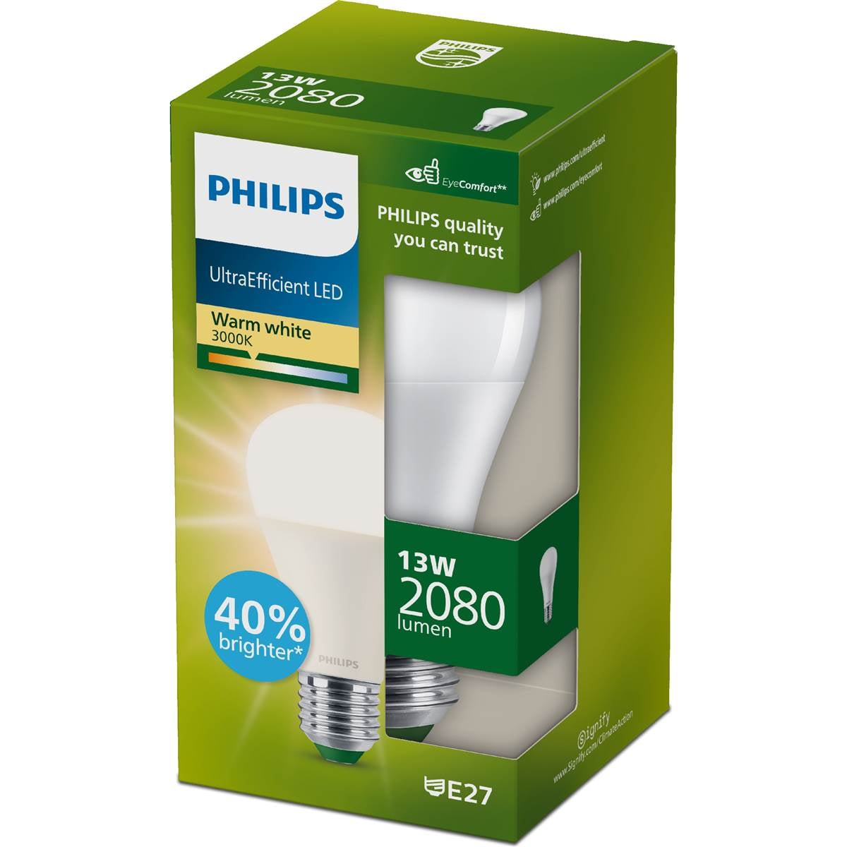 Philips Ultraefficient LED Globe E27 13W 2080Lm Warm White each