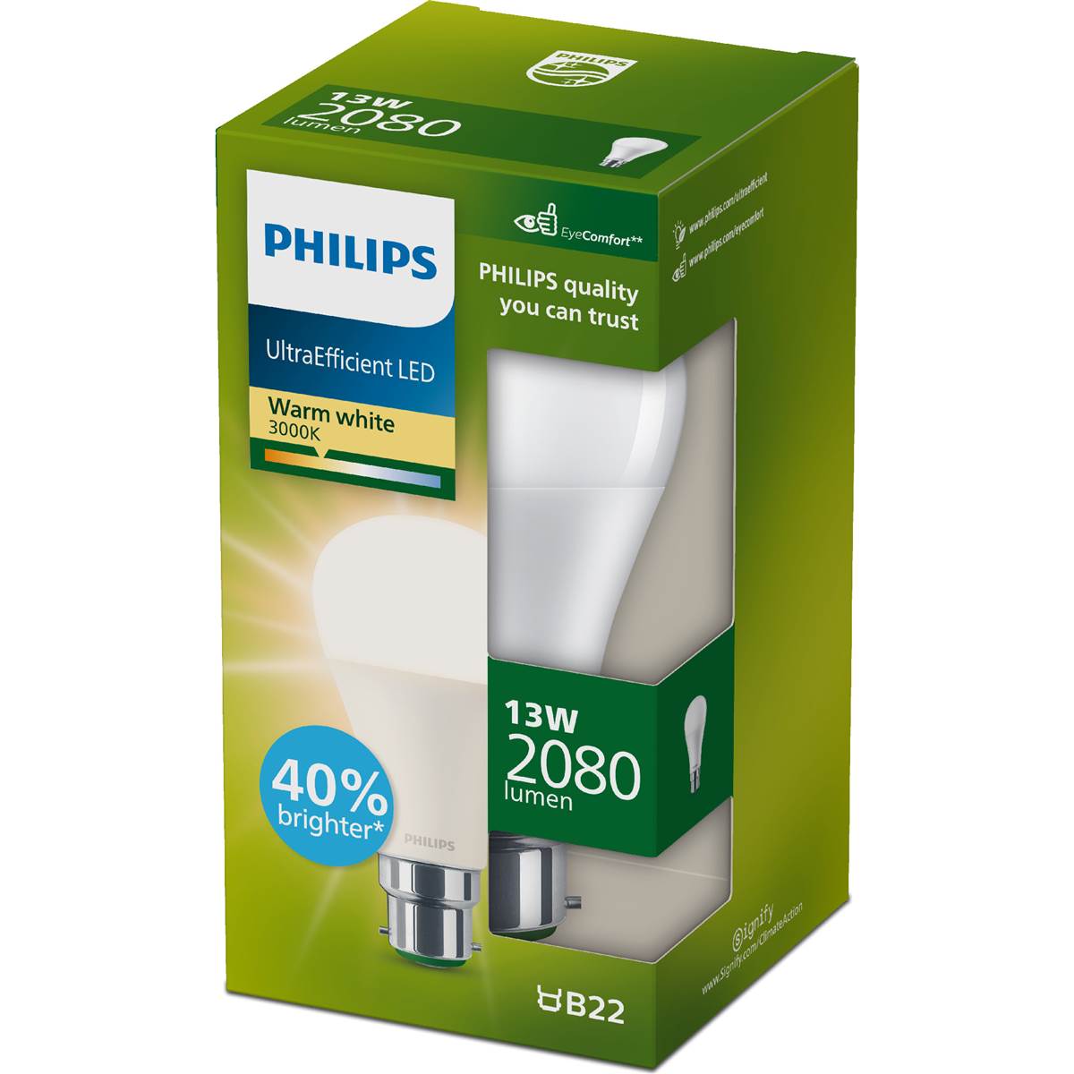 Philips Ultraefficient LED Globe B22 13W 2080Lm Warm White each