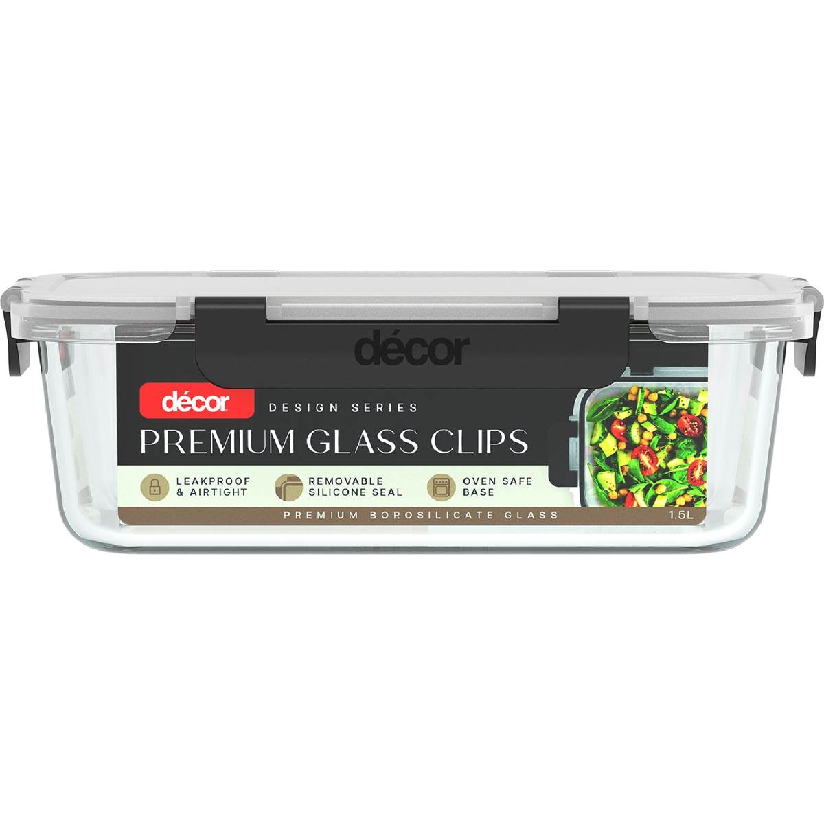 Decor Premium Glass Clips Container 1.5L each