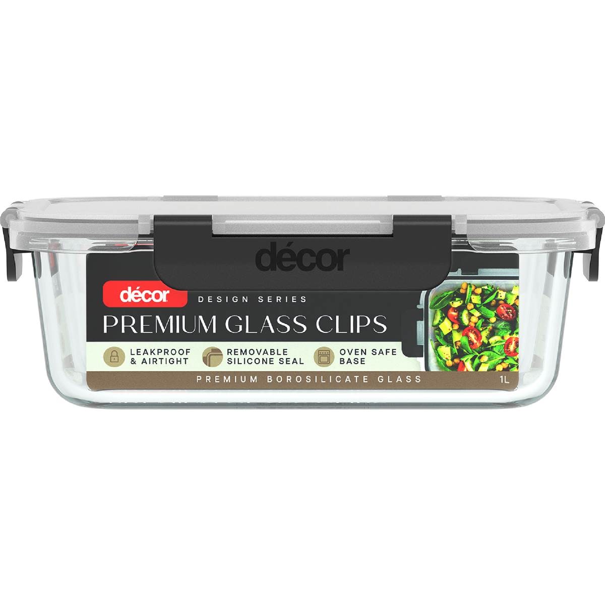 Decor Premium Glass Clips Container 1L each
