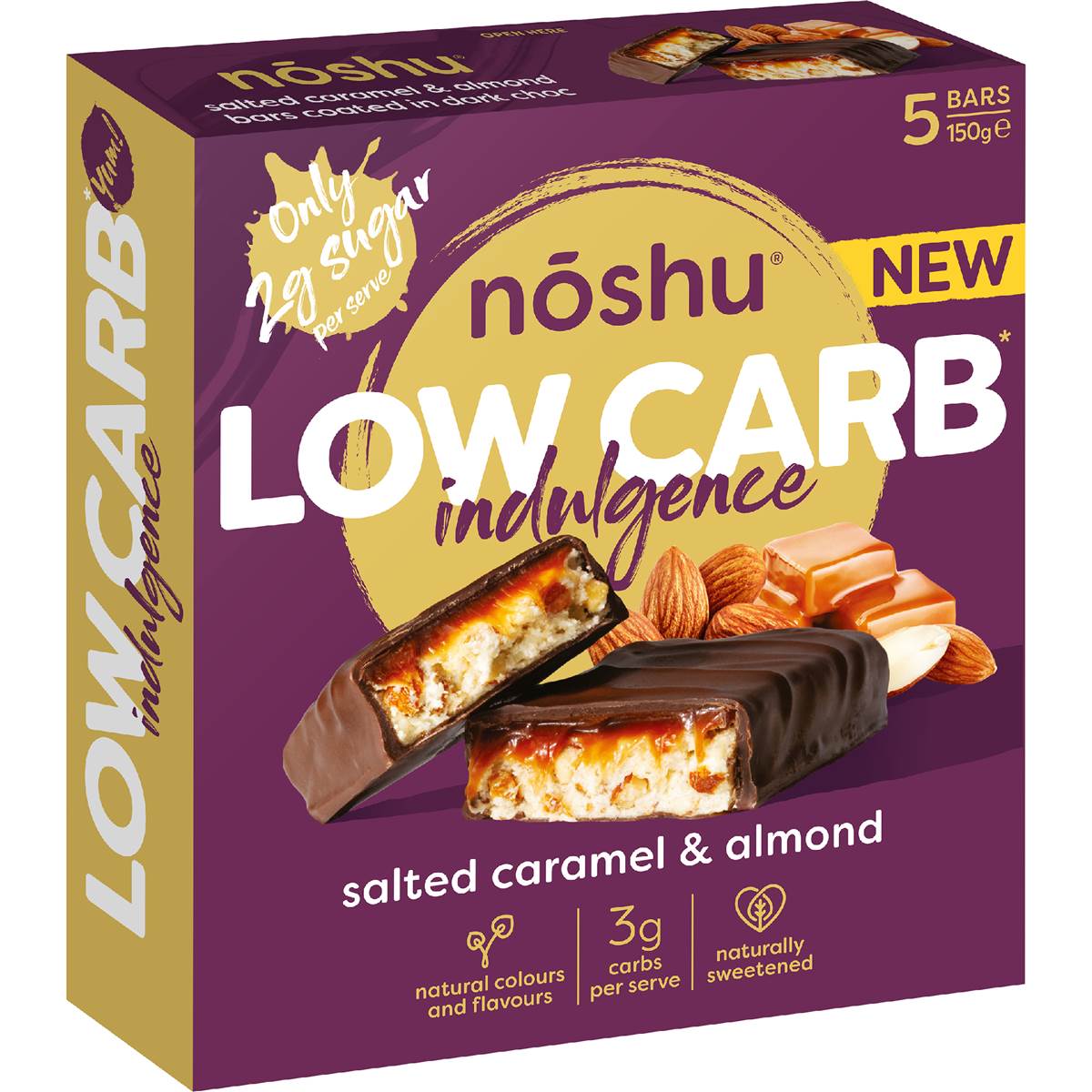Noshu Low Carb Salted Caramel & Almond Indulgence Bars