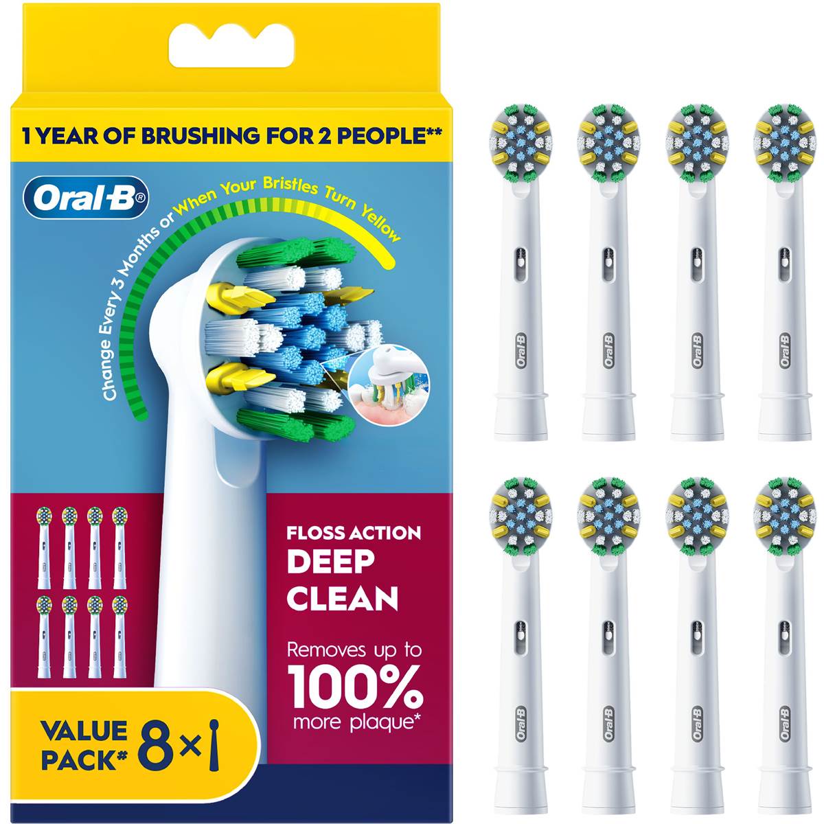 Oral-B Floss Deep Clean Replacement Tooth Brush Heads 8 pack