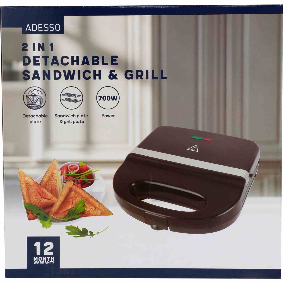 Adesso 2 In 1 Detachable Sandwich & Grill