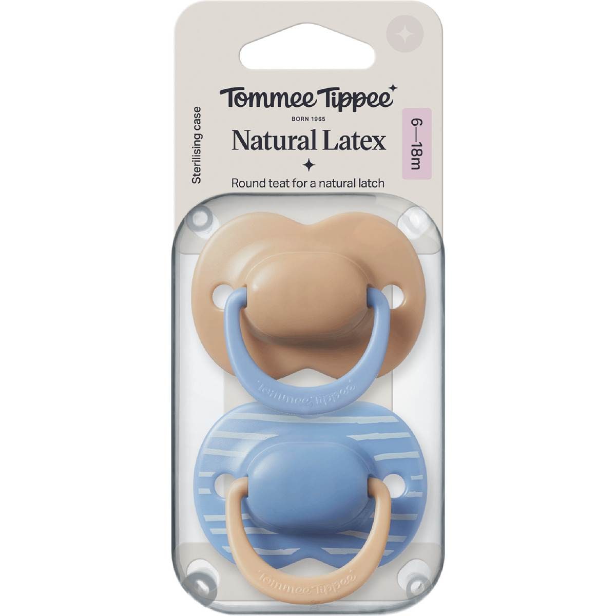Tommee Tippee Natural Latex Soother 6-18M Assorted 2 pack