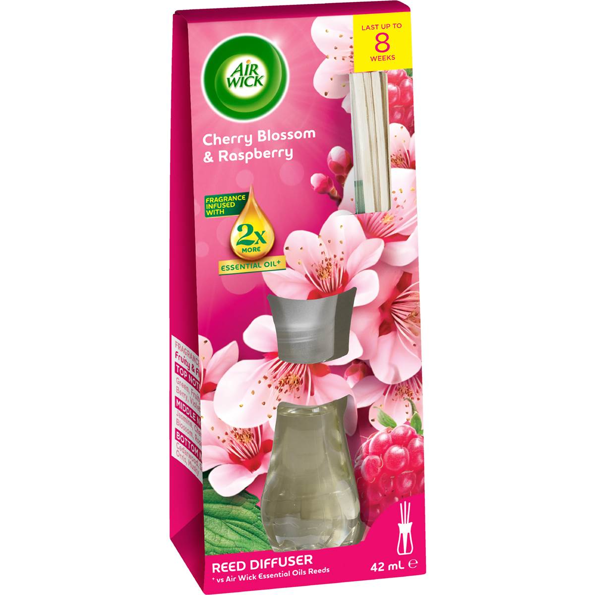 Air Wick 2x Essential Oil Reed Diffuser Cherry Blossom & Raspberry 42mL