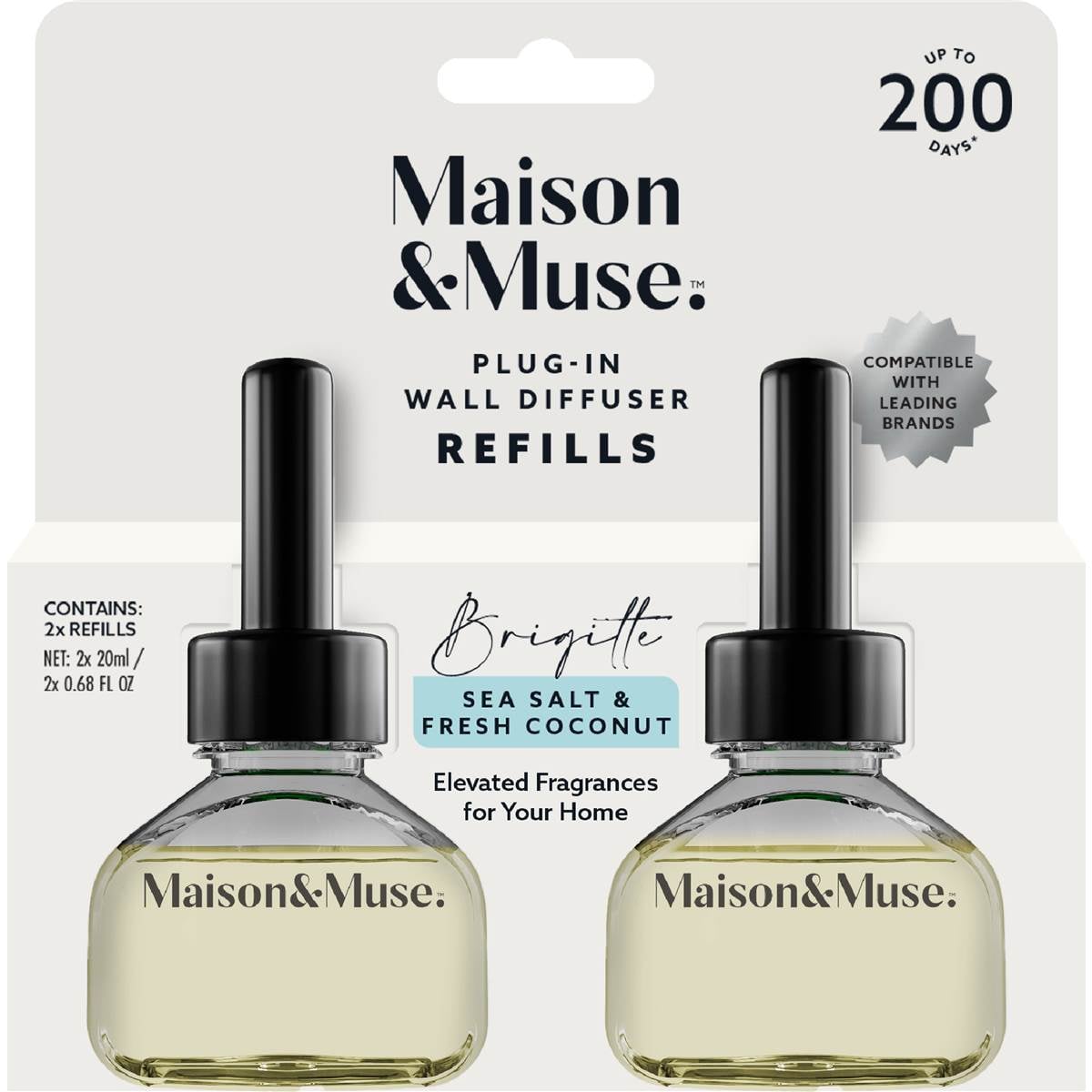 Maison & Muse Plug In Wall Diffuser Refills Coconut & Sea Salt Brigette 20mL x 2 pack