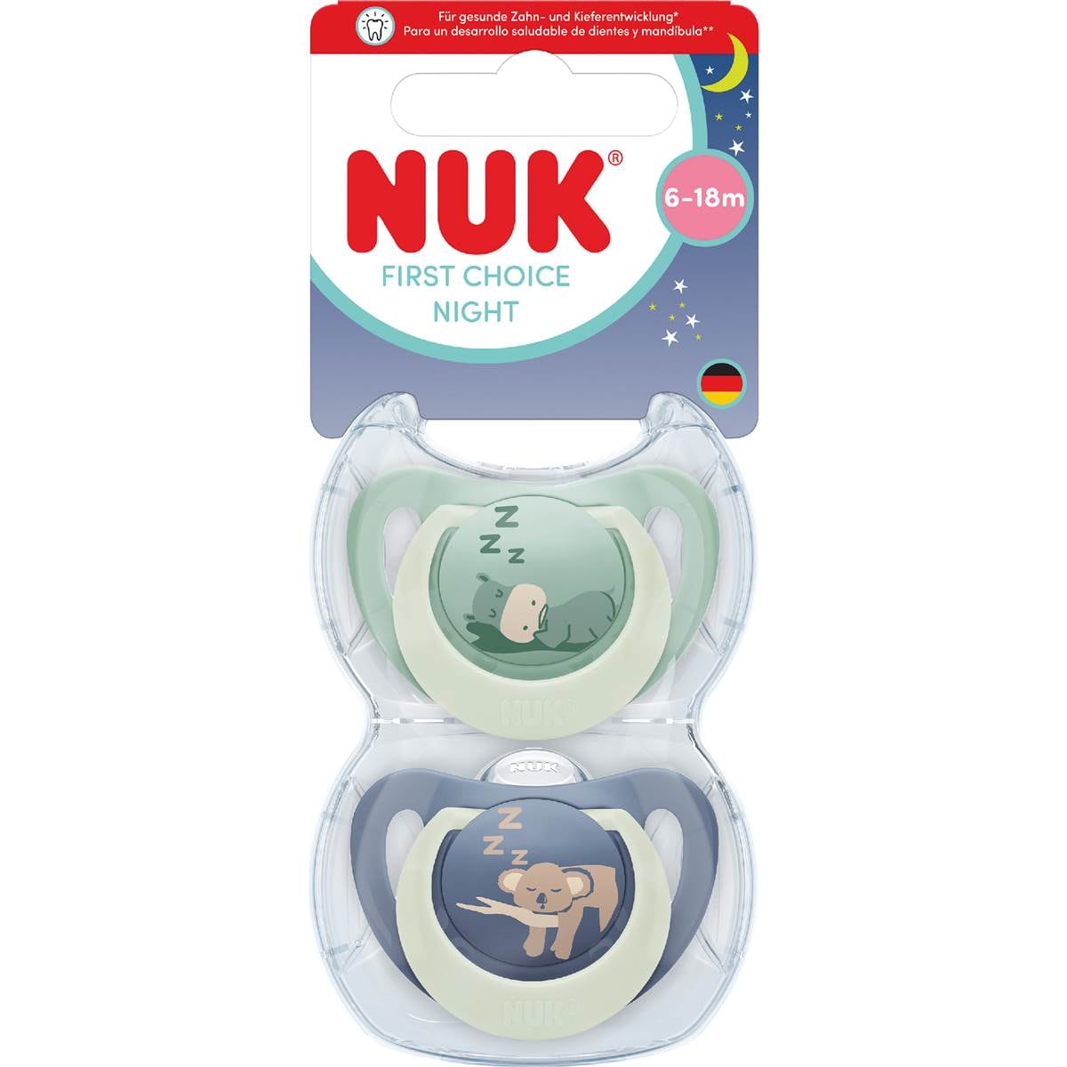 NUK First Choice Night Soother Hippo & Koala 6-18M 2 pack