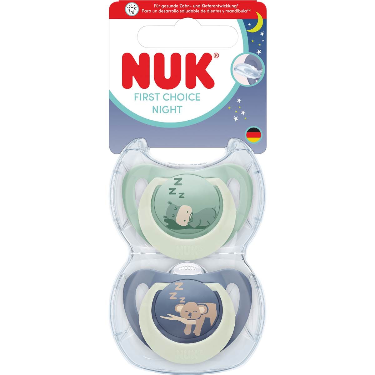 NUK First Choice Night Soother Hippo & Koala 0-6M 2 pack