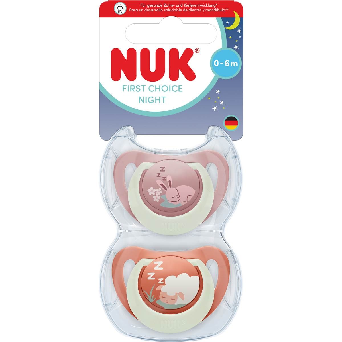 NUK First Choice Night Soother Bunny & Sheep 0-6M 2 pack