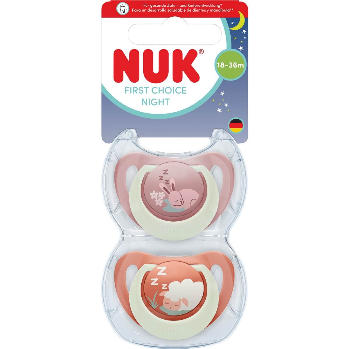 NUK First Choice Night Soother Bunny & Sheep 18-36M 2 pack