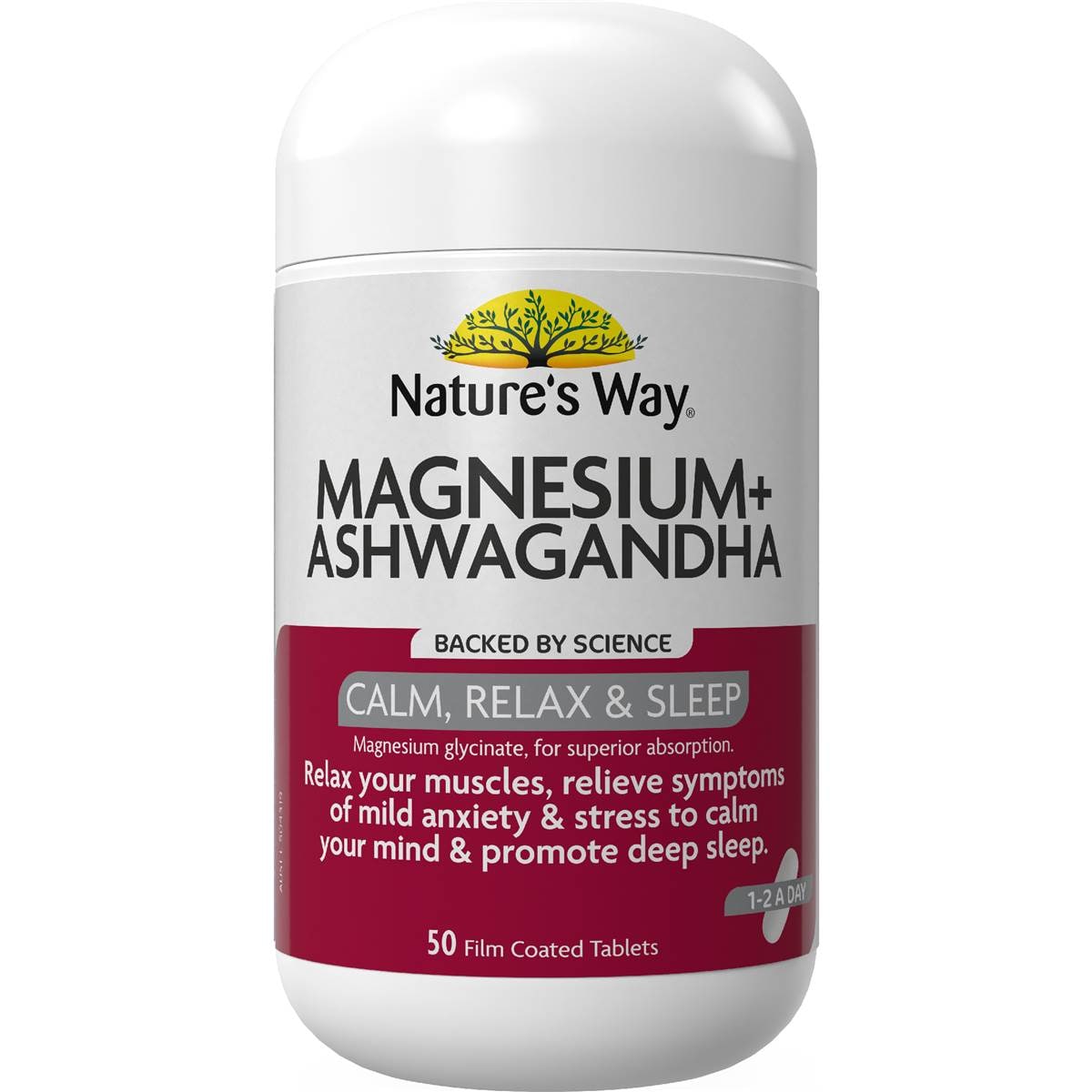 Nature's Way Magnesium + Ashwagandha Film Coated Tablets 50 pack