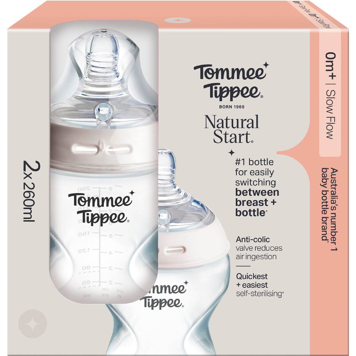 Tommee Tippee Natural Start Baby Bottle 0+M 260mL x 2 pack