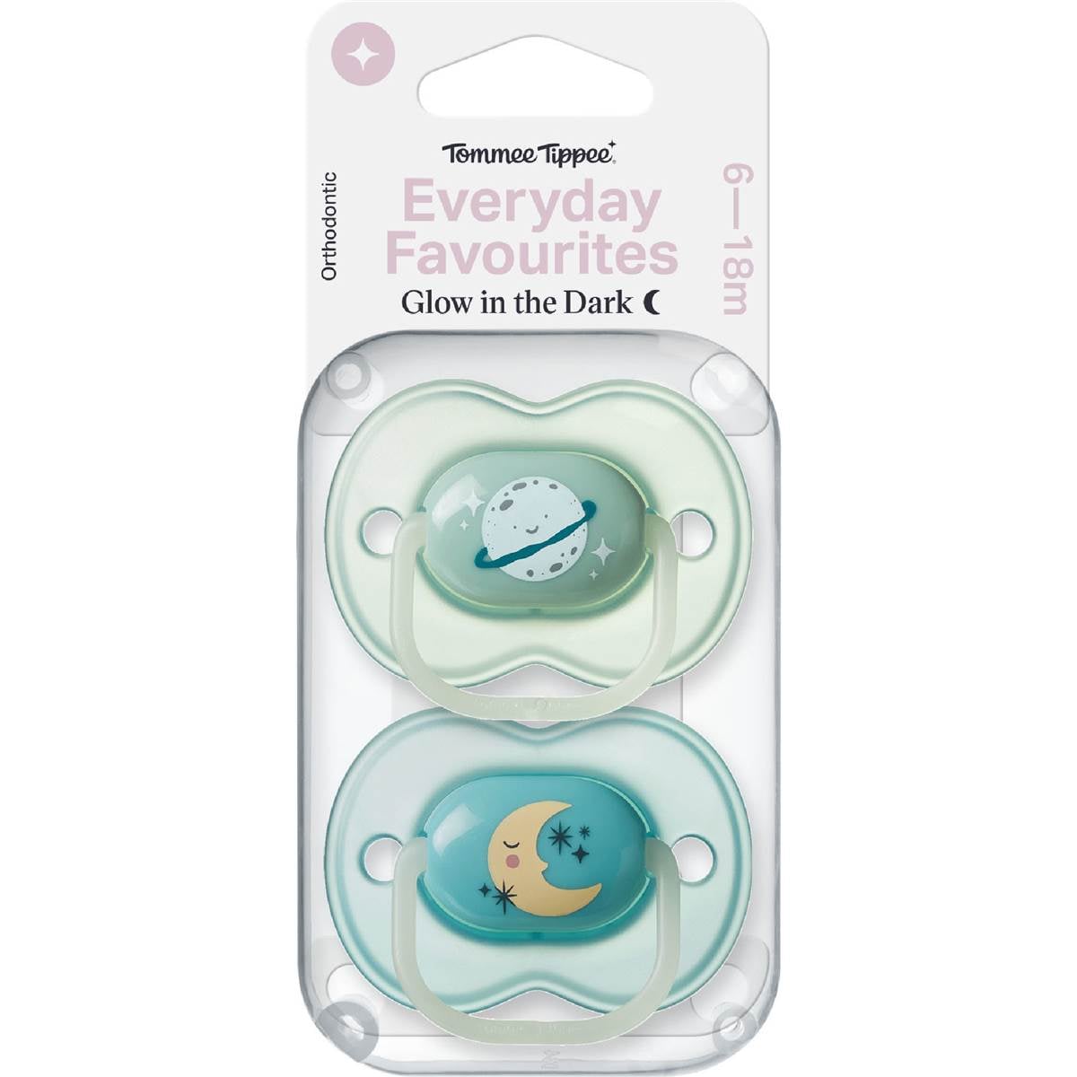 Tommee Tippee Everyday Favourites Glow In The Dark Soother 6-18M 2 pack