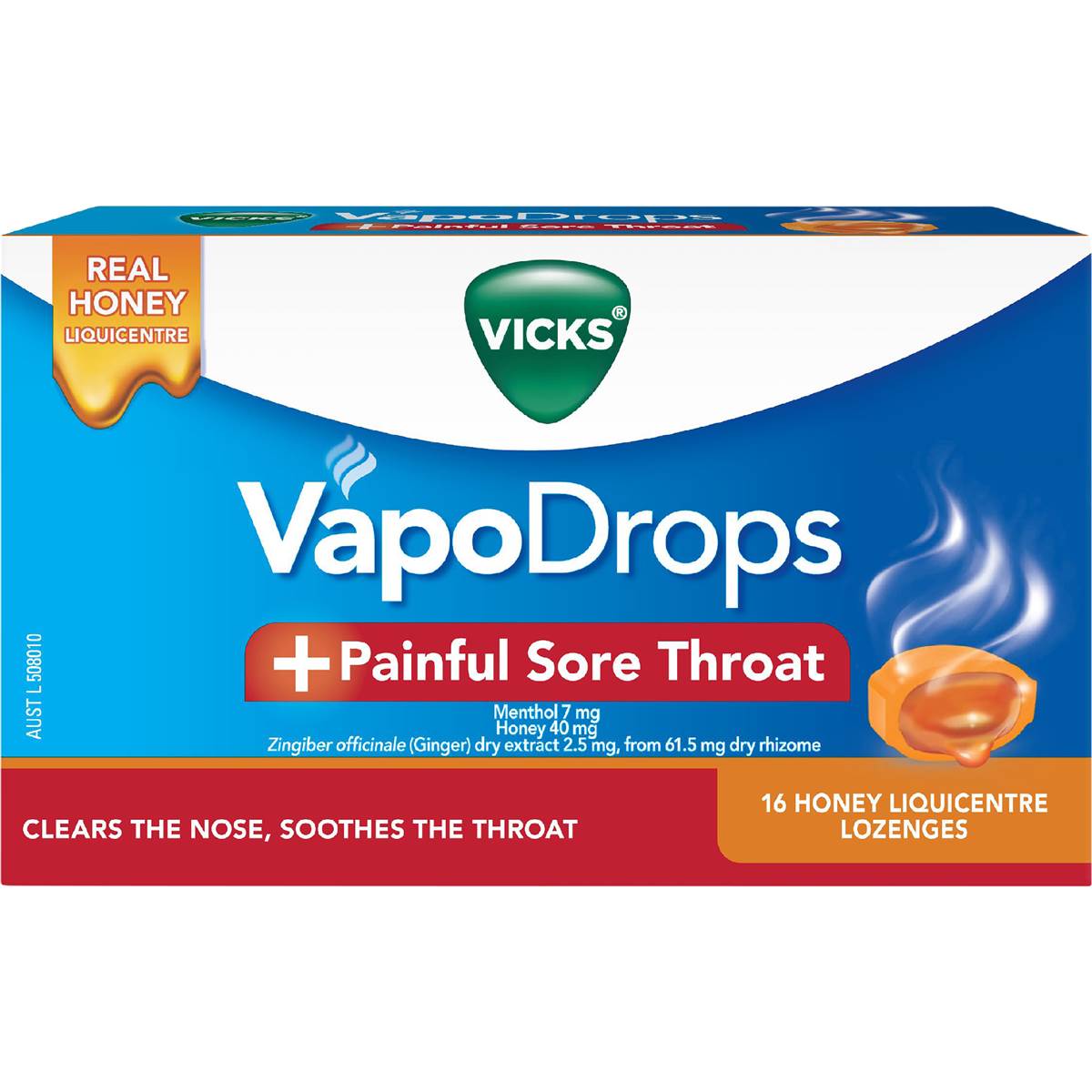 Vicks Vapodrops Painful Sore Throat Lozenges Honey