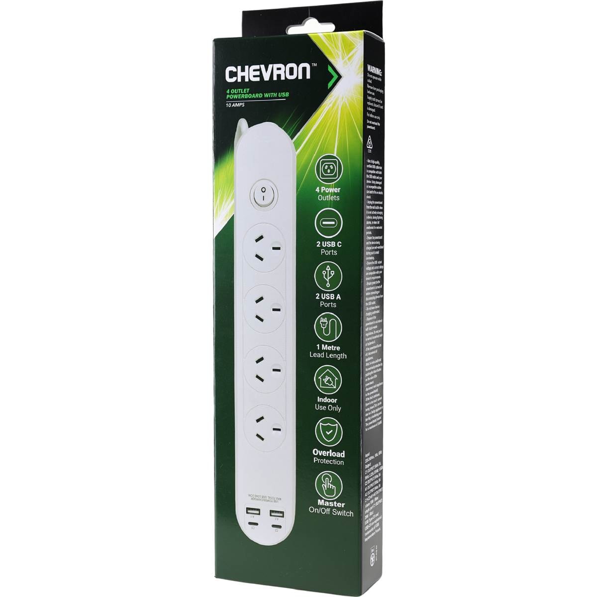 Chevron 4 Outlet Powerboard With USB