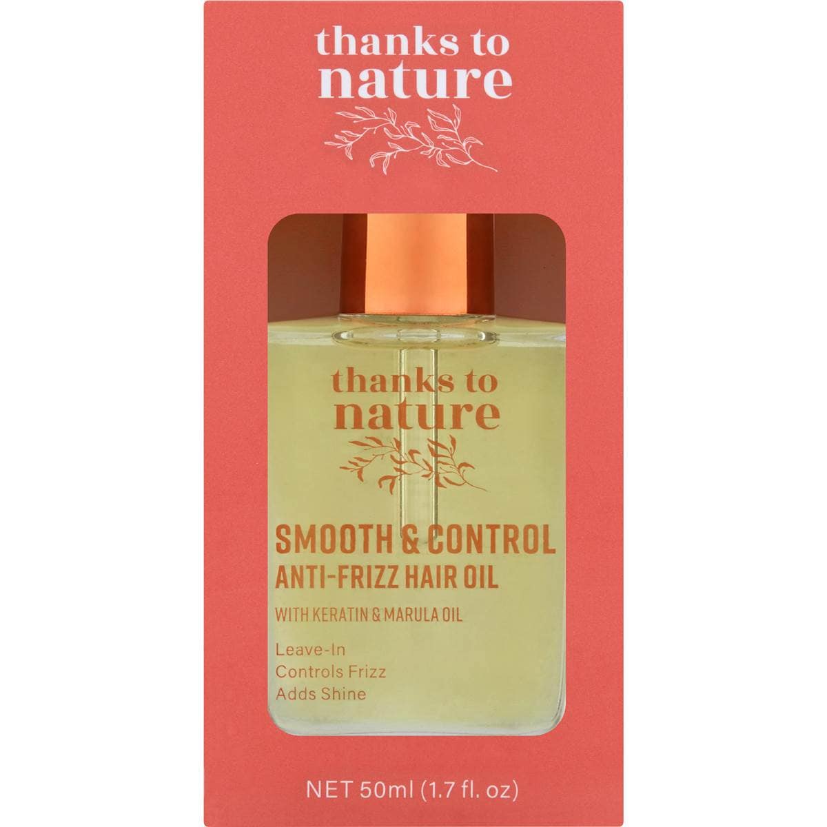 Thanks To Nature Smooth & Control Anti-Frizz Keratin & Marula Hair Oil 50mL