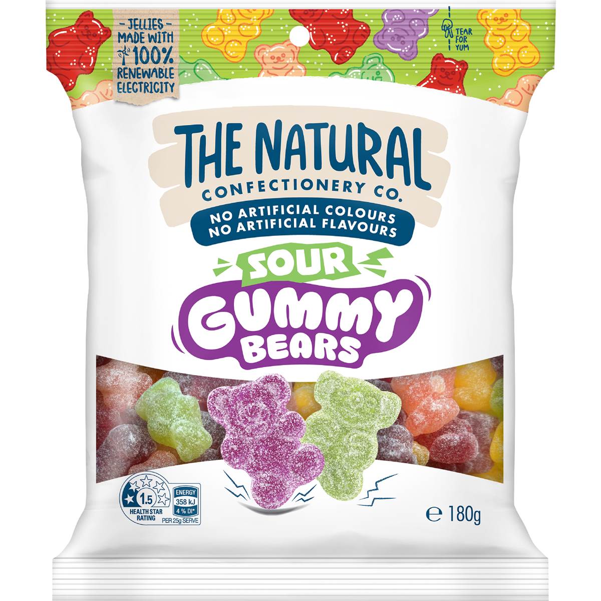 The Natural Confectionery Co. Sour Gummy Bears 180g