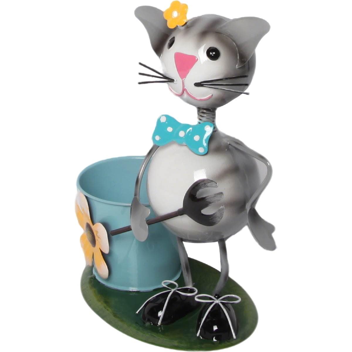 Green Gardener Metal Cat With Mini Pot each