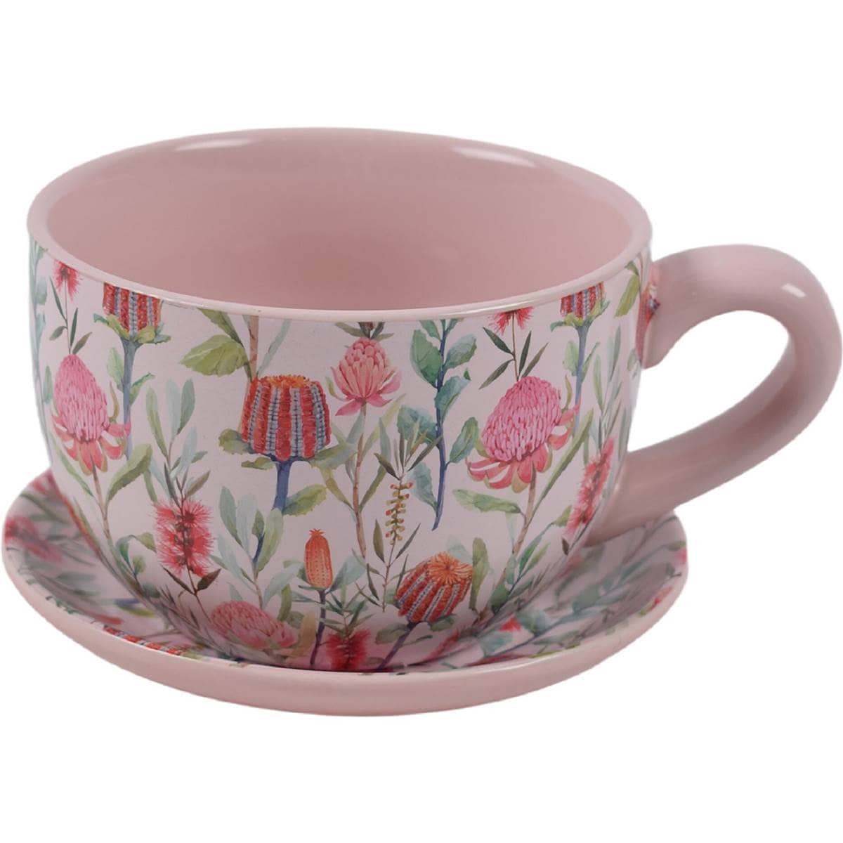 Green Gardener Tea Cup Planter Pink Flowers