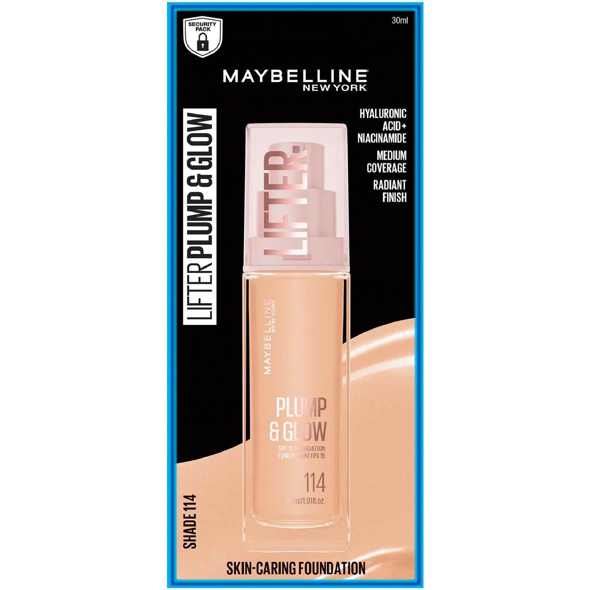 Maybelline Lifter Plump & Glow Foundation Shade 114 SPF15 30mL