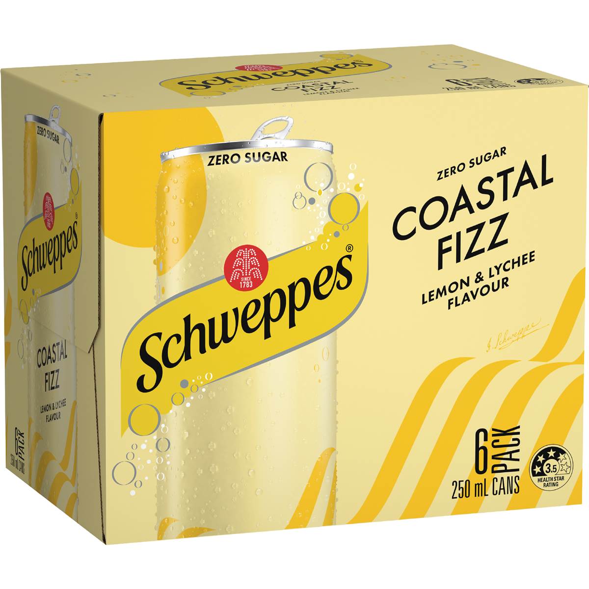 Schweppes Coastal Fizz Lemon Lychee Mini Can No Sugar Mixer Soft Drink