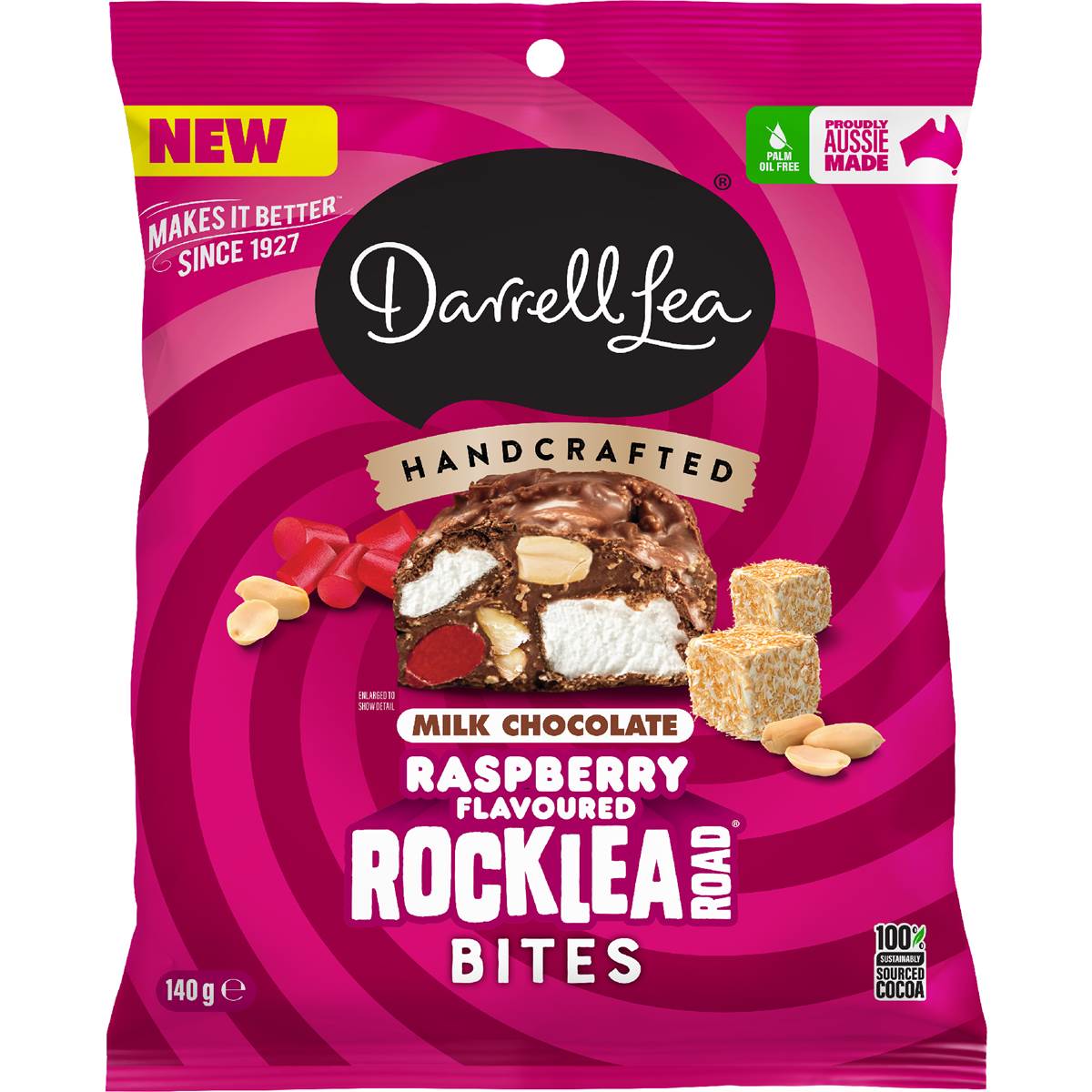 Darrell Lea Milk Chocolate Raspberry Flavoured Rocklea Road Bites 140g
