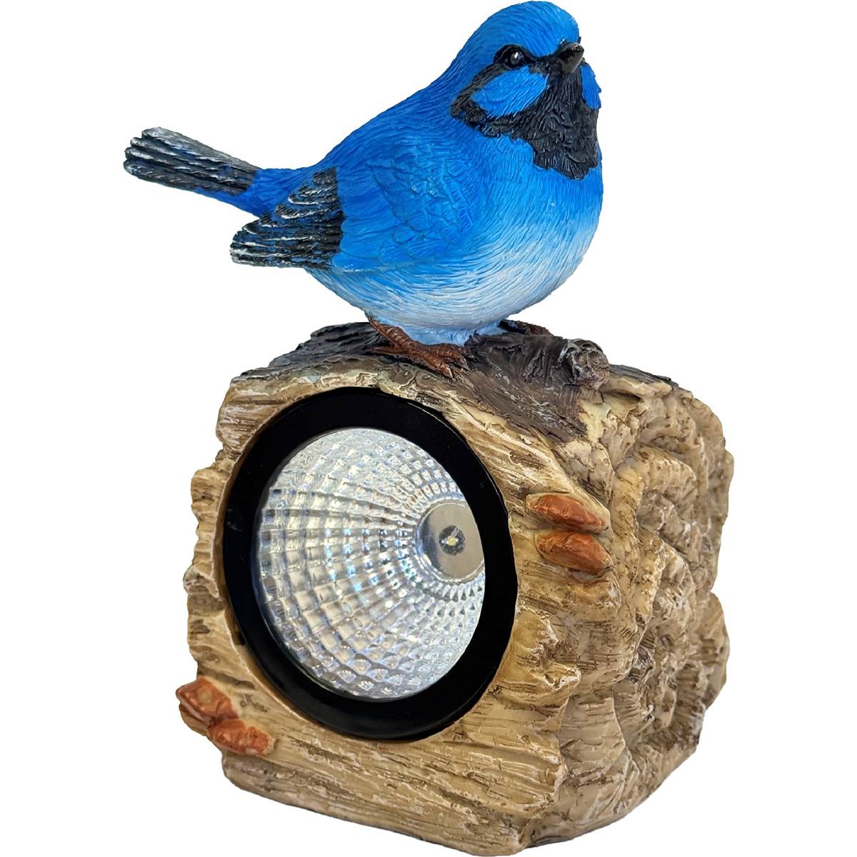 Gardman Solar Light Bird On A Stone Blue & White