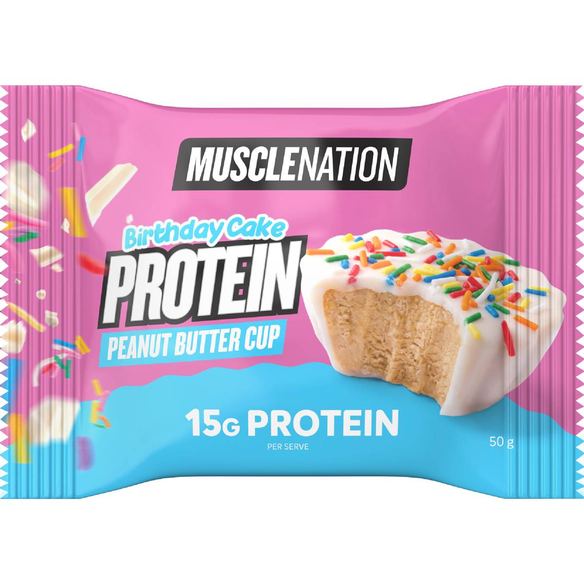 Muscle Nation Birthday Cake Protein Peanut Butter Cup 50g