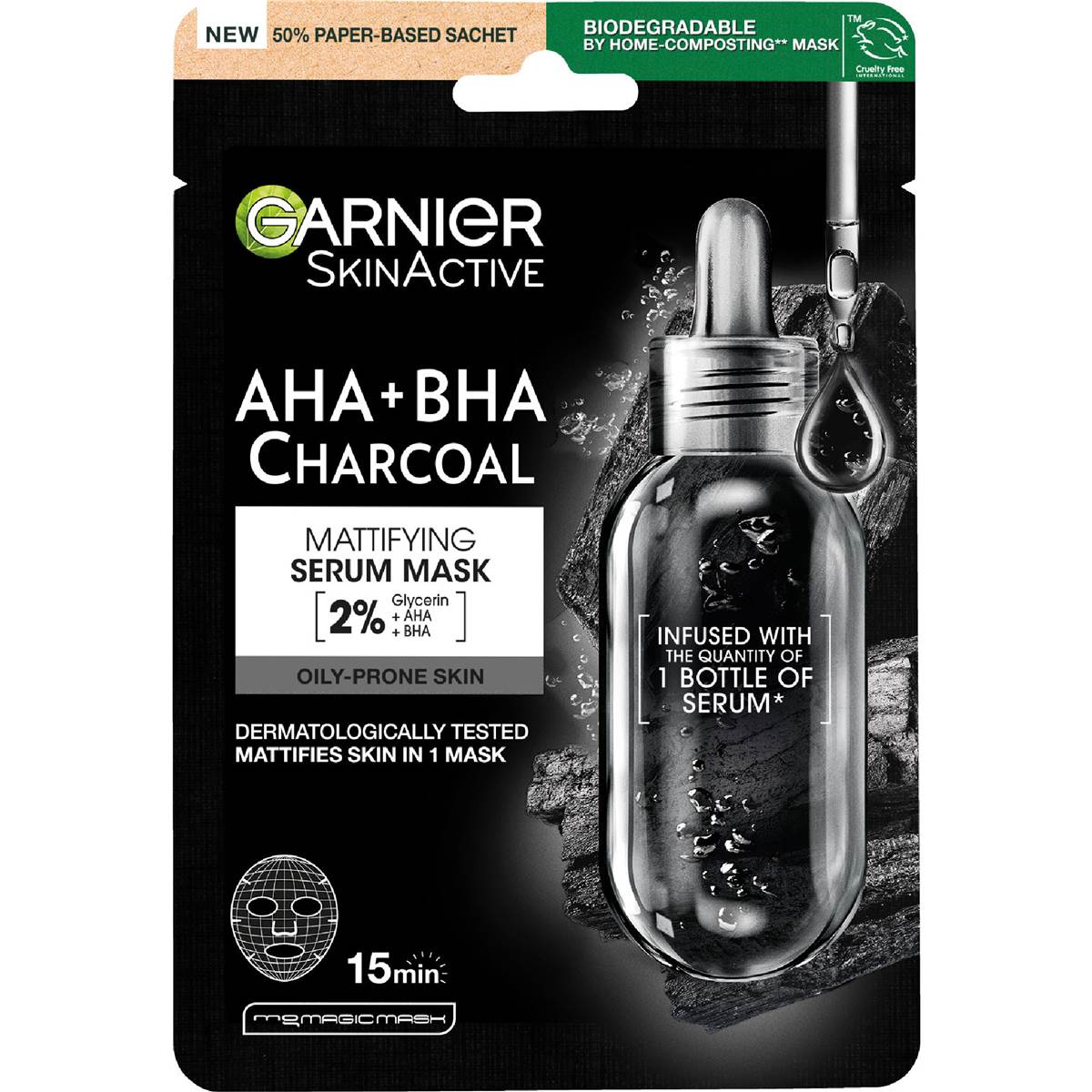 Garnier Skin Active AHA + BHA Charcoal Mattifying Serum Mask