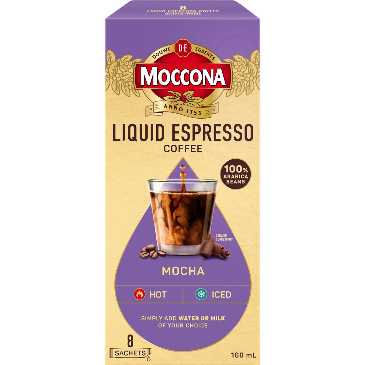 Moccona Liquid Coffee Concentrate Sachets Espresso Mocha 8 pack