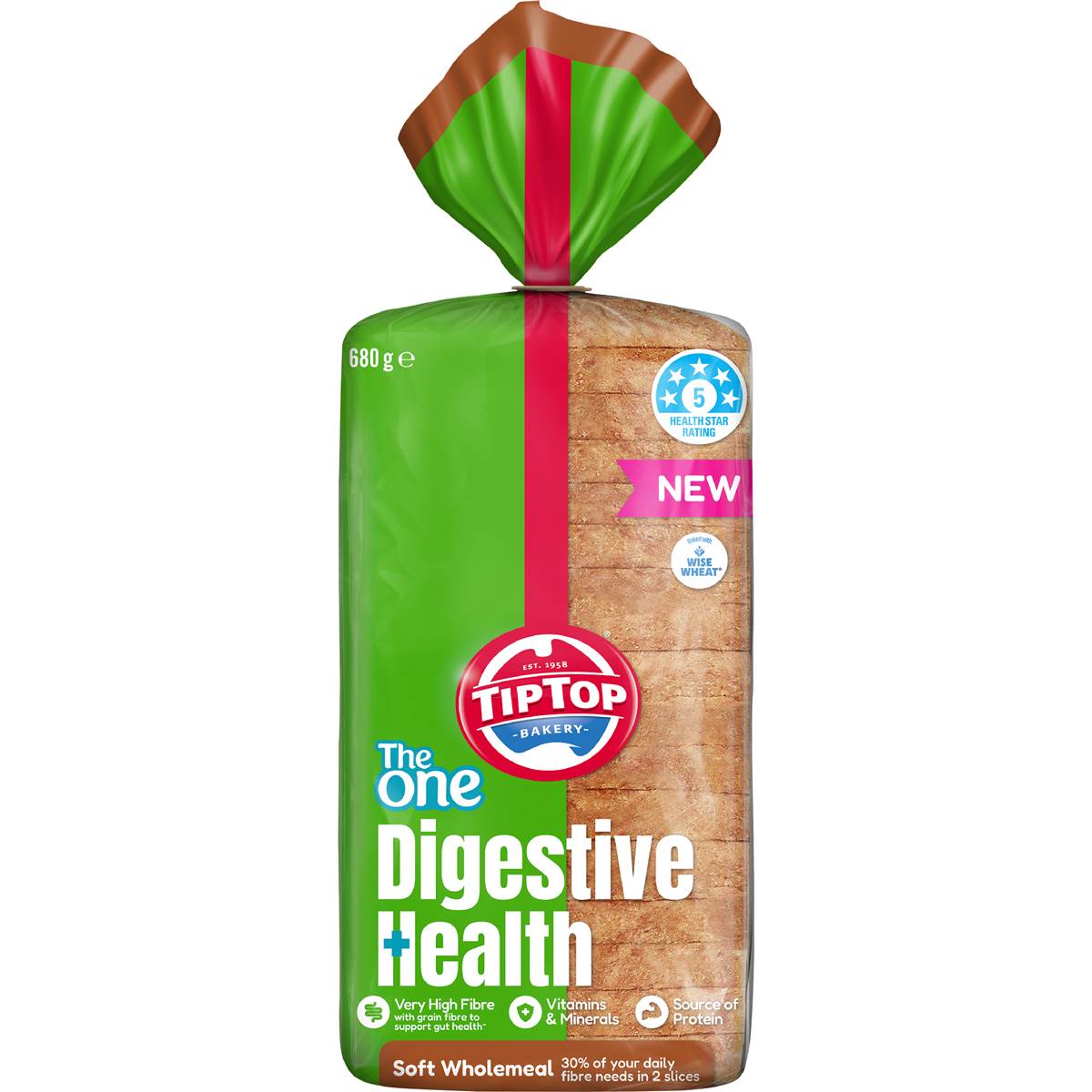 Tip Top The One Digestive Health Soft Wholemeal Sliced Loaf 680g