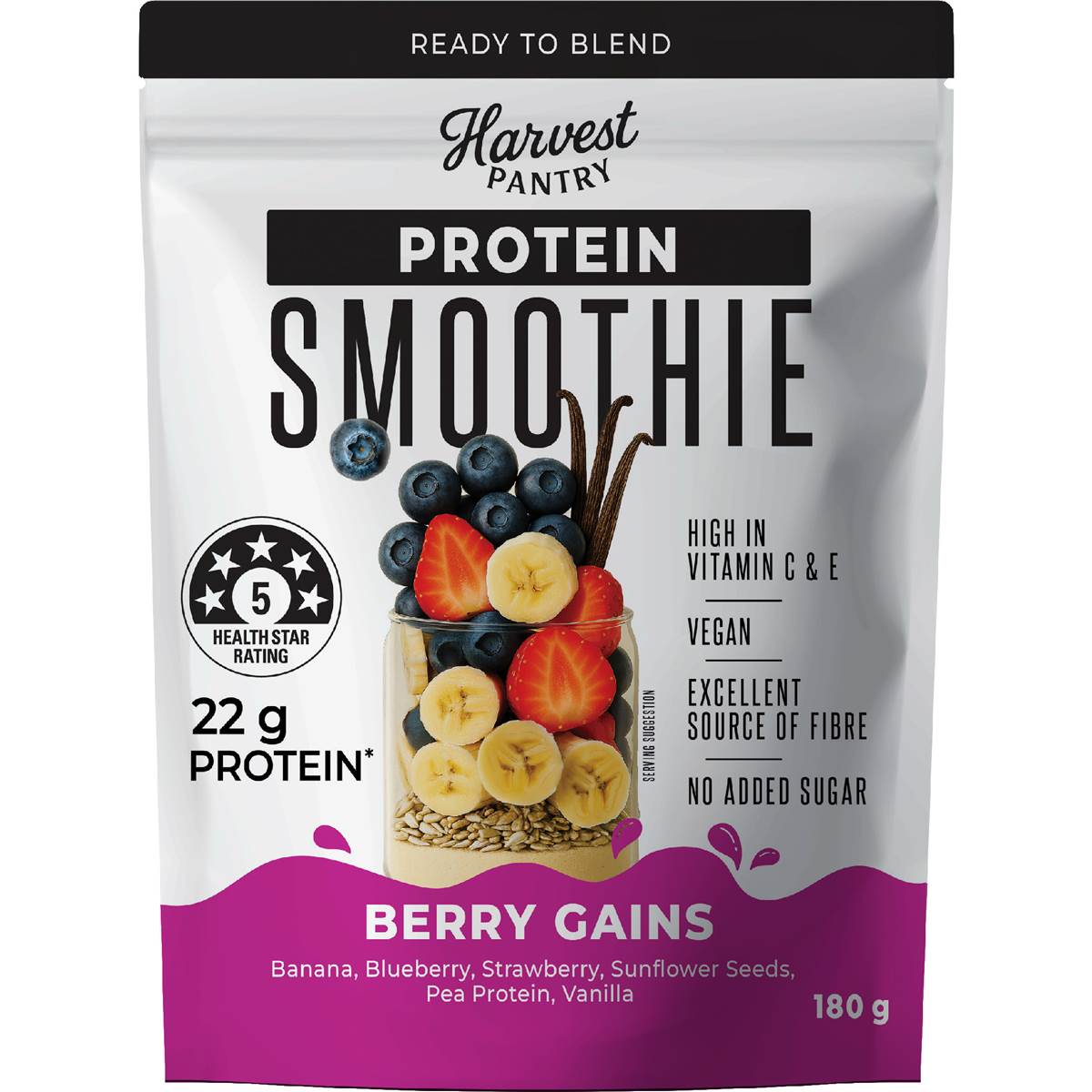 Harvest Pantry Protein Smoothie Berry Gains 180g – Woolworths