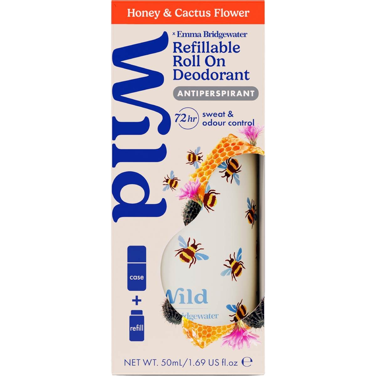 Wild Deodorant 72hr Antiperspirant Roll On Honey & Cactus 50mL