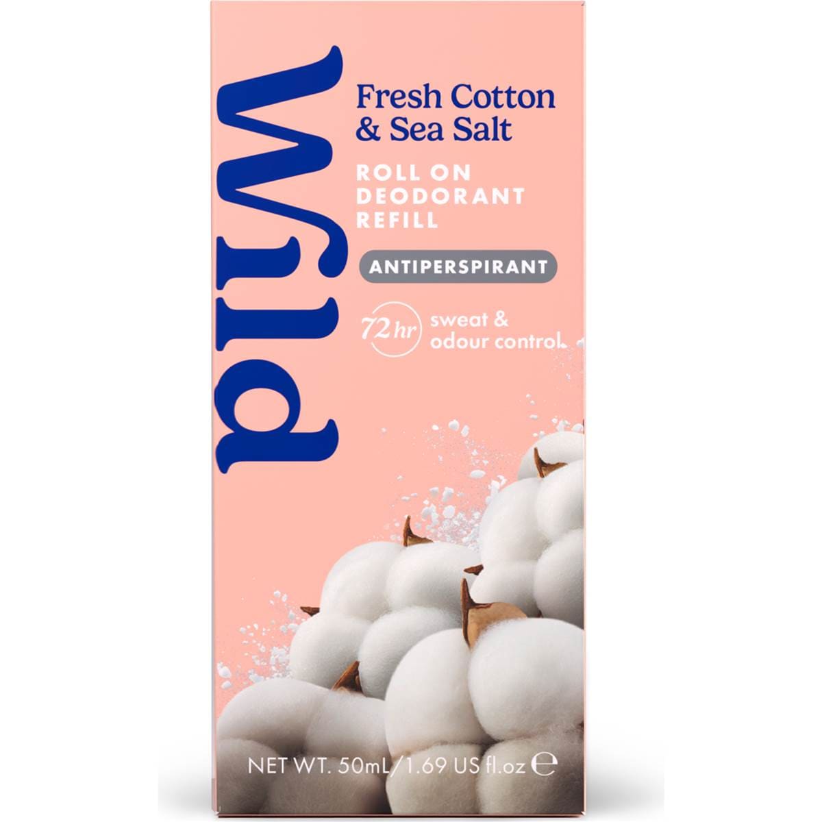 Wild Deodorant 72hr Antiperspirant Roll On Refill Cotton & Salt 50mL