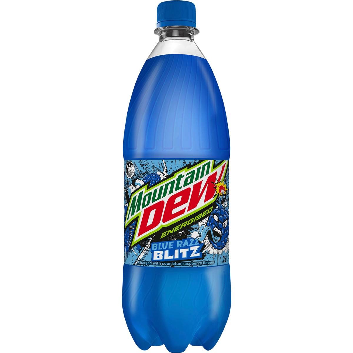 Mountain Dew Blue Razz Blitz Sour Blue Raspberry Flavour Soft Drink 1.25L