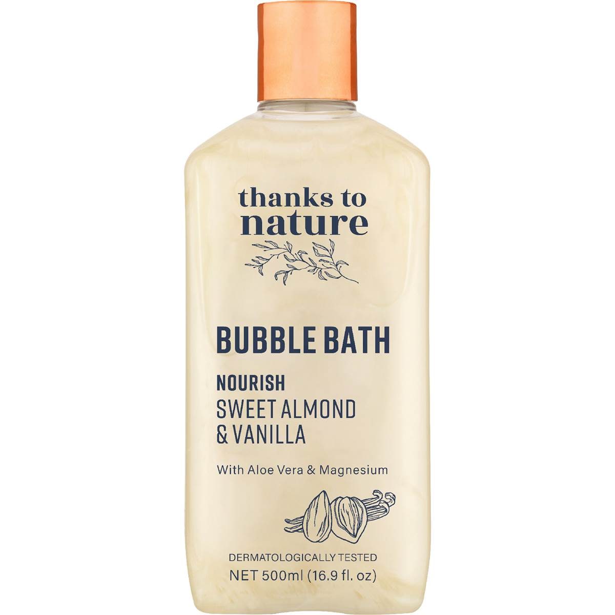 Thanks To Nature Bubble Bath Sweet Almond Vanilla Magnesium & Aloe Vera 500mL