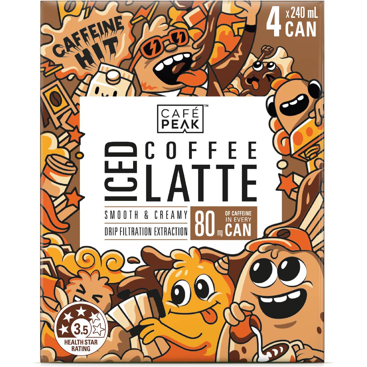 Cafe Peak Iced Coffee Latte Cans 240mL x 4 pack
