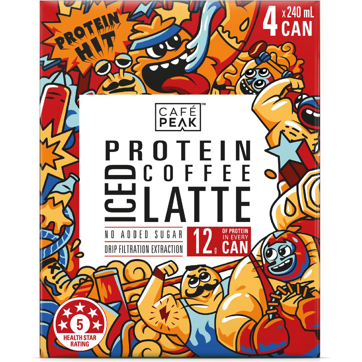 Cafe Peak Protein Iced Coffee Latte Cans 240mL x 4 pack