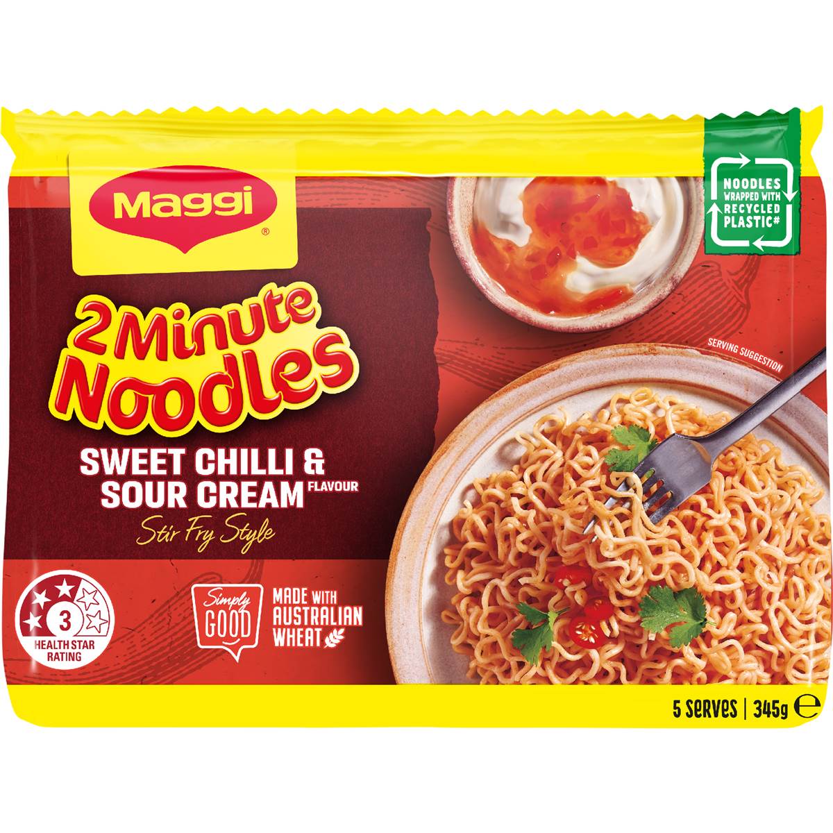 Maggi 2 Minute Noodles Sweet Chilli & Sour Cream 345g 5 pack