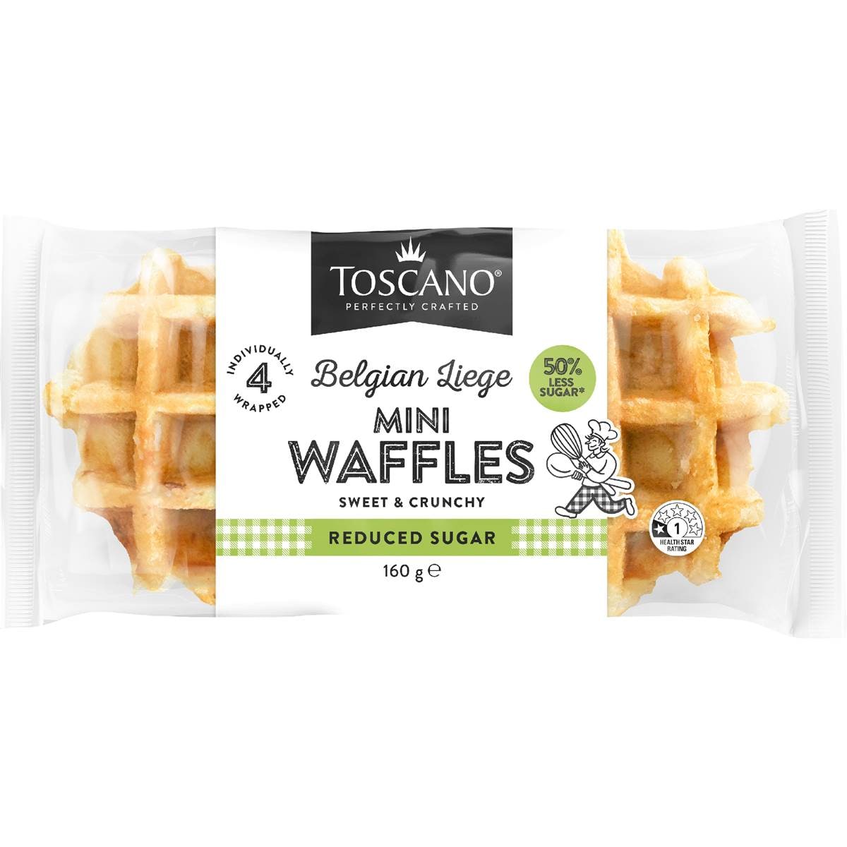 Toscano Belgian Liege Mini Waffles Reduced Sugar 160g